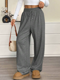‌Autumn Simple Plain Color Elastic Waist Wide Leg Pants for Women‌