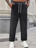 Men's Simple Fleece Drawstring Casual Straight Leg Trousers