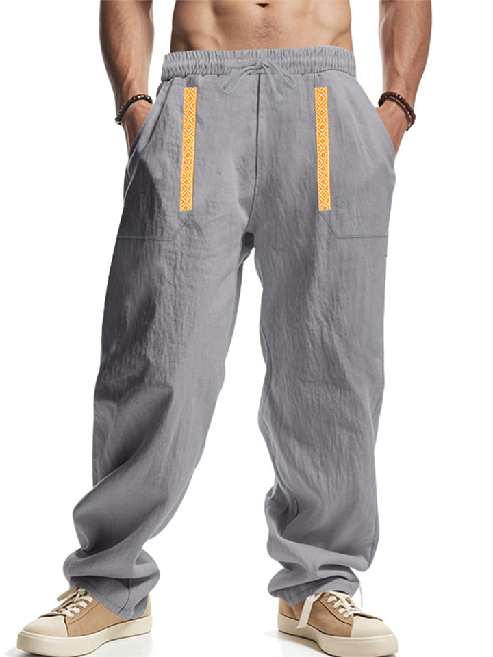 Men's Casual Linen Boho Contrast Color Drawstring Pants