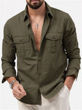 Autumn Long Sleeve Lapel Collar Chest Pocket Male Shirt