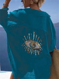 Evil Eye Sequin Embroidery Cozy Vacation Shirts for Women