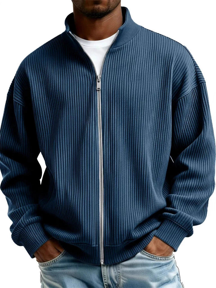 Men's Autumn Ribbed Zip-Up Cardigan Casual Loose Fit Outwear