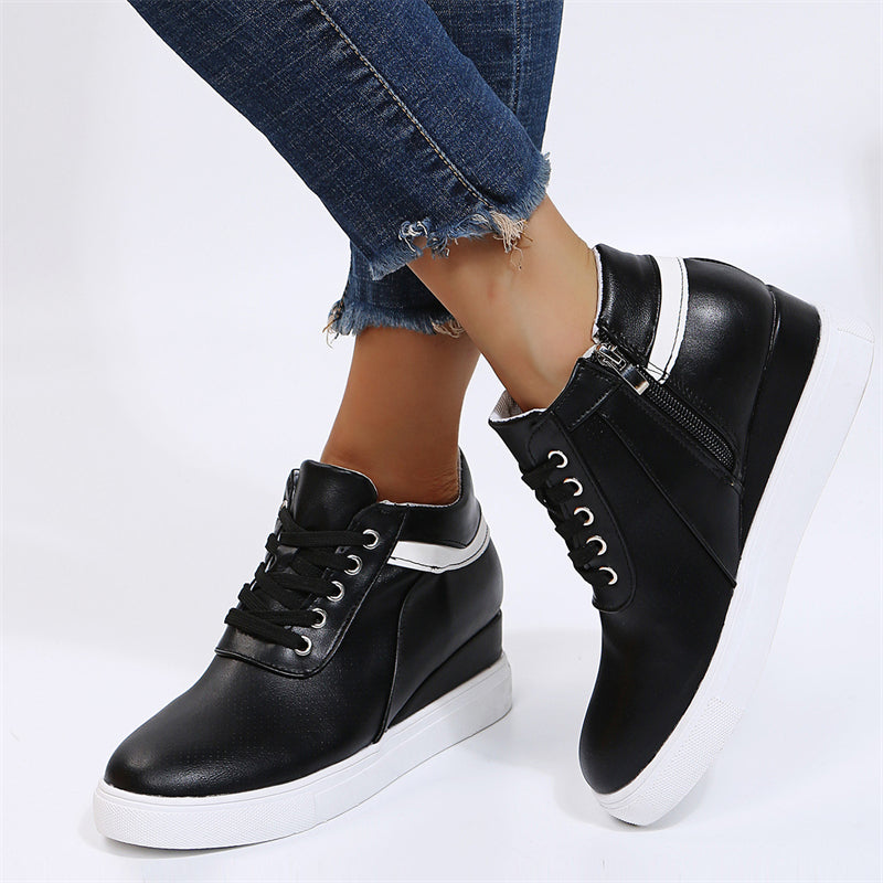 Women's Fashion Invisible Height Increasing Lace Up Side Zipper Shoes