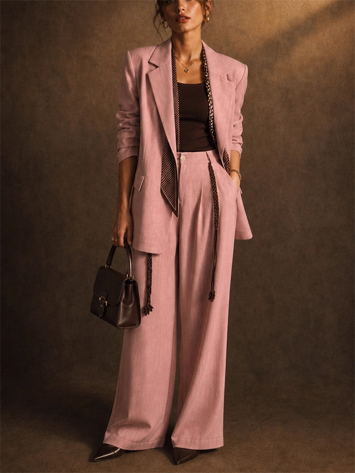 Womens Pink 2 Piece Oversized Blazer and Wide Leg Trouser Suit Set