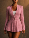 Women Elegant One Button Slim Fit Cable Knit Peplum Blazers