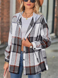 Women's Loose Plaid Long Sleeve Button Up Hooded Coat