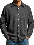 Men's Casual Fall Winter Waffle Weave Long Sleeve Button-Up Shirts