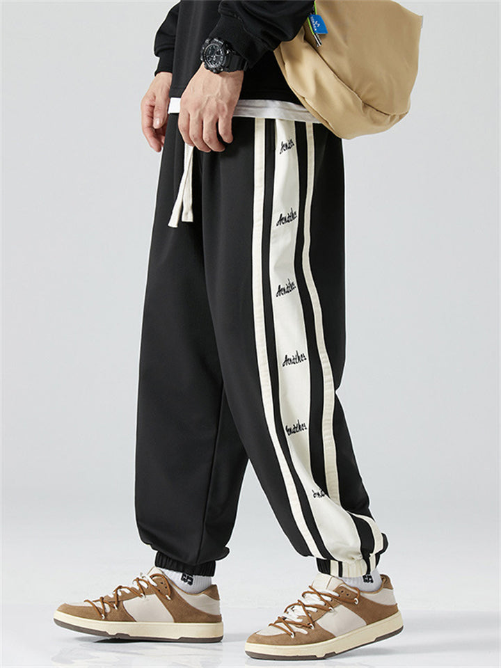 Men's Plus Size Side Stripe Letter Print Drawstring Jogger Pants