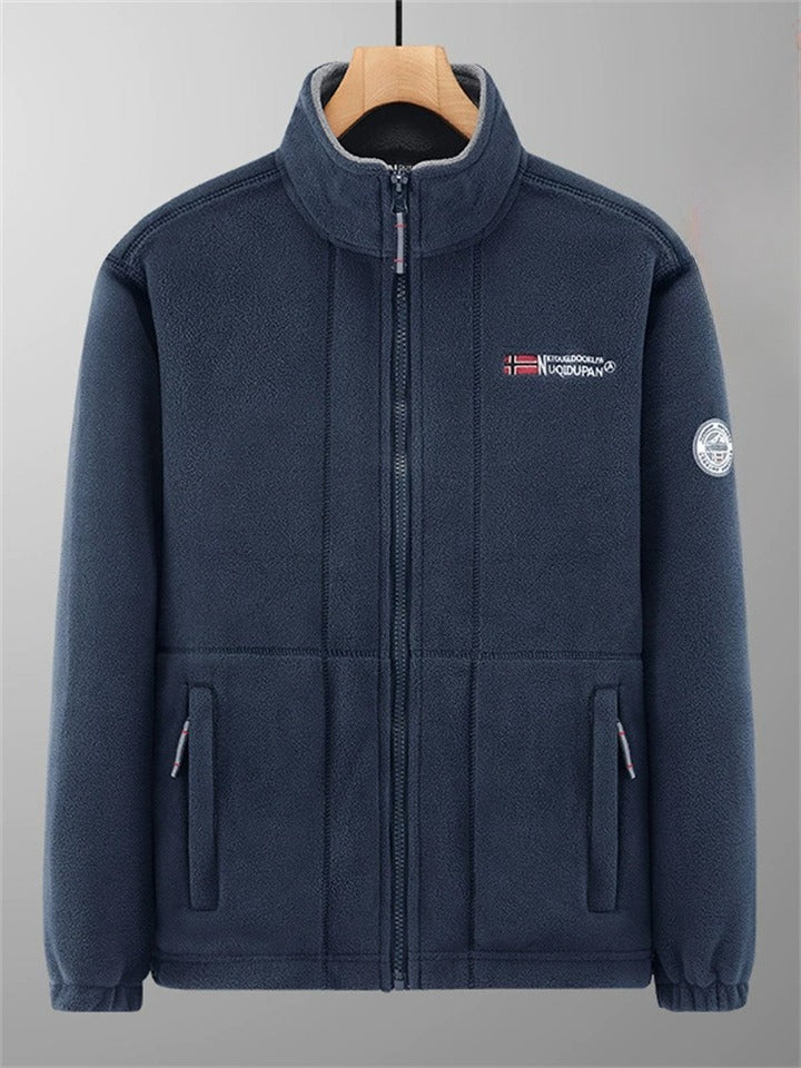 Men's Retro Fleeced Thicken Solid Color Zip Up Casual Stand Collar Coat