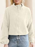 Women's Sports Style Stand Collar Zipper Short Sweatshirt