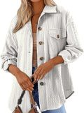 Women's Casual Solid Color Embossed Lapel Long Sleeve  Blouses