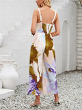 Sexy Casual Sleeveless V Neck Cut Out Print Jumpsuit for Lady
