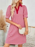 Women's Contrast Color Stripe Lapel Mini Dress