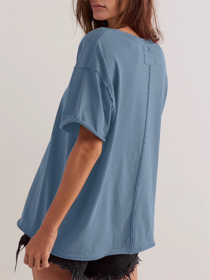 Women's Summer Casual Solid Color Round Neck Short Sleeve T-Shirt