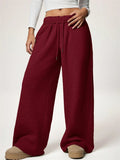 Women's Cozy Solid Color Elastic Waist Wide Leg Sweatpants