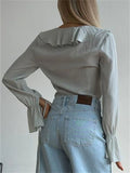 Women's Grunge Style Lace Up Ruffle Flare Sleeve V-Neck Blouses