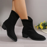 Women's Chic Pointed Toe Low Heel Patchwork Martin Boots