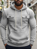 Men's Solid Color Casual Pullover Cargo Hoodies with Pockets