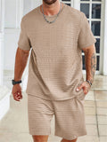 Men's Plaid O-Neck Short Sleeve Top and Drawstring Pants Set