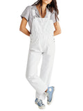 Women's Solid Color Pockets Denim Overall Jumpsuits