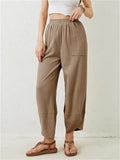 Women's Casual High Waist Wide Leg Loose Fit Pockets Corduroy Pants