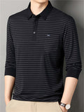 Men's Casual Stripe Pockets Lapel Long Sleeve Shirts