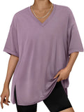 Women's Trendy Summer Solid Color Pullover Split Hem Shirts