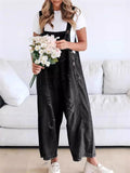 Female ClassicCasual Solid Color Ripped Denim Overall Jumpsuits