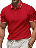 Men's Summer Contrast Trim Quick Dry Polo Collar Short Sleeve Shirts