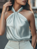 Women's Elegant Solid Color Halter Sleeveless Shirts