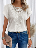 Women's Summer Solid Color Lace Stitching Short Sleeve Shirts