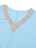 Women's Bohemian Lace V Neck Short Sleeve Ruffled Dress with Waistband