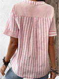 Women's Casual Stripe Patchwork V Neck Short Sleeve T-Shirt
