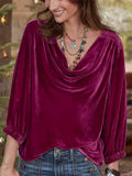 ‌Women's Casual Loose Velvet Cowl Neck Long Sleeve Blouse