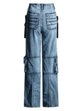 Female Multi-Pocket Loose Fit Cargo Denim Jeans