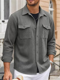 Men's Spring Casual Texture Jacquard Long Sleeve Shirt with Pockets
