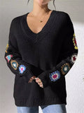 Ladies' Autumn Trendy V Neck Crochet Long Sleeve Sweaters