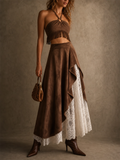 Women's High Waist Asymmetrical Faux Suede Maxi Skirt