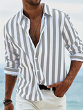 Men's Autumn Casual Striped Button Up Lapel Long Sleeve Shirts