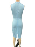 Women's Elegant Trendy Blue Round Neck Zip Up Sleeveless Dress