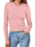 Women's Solid Color Round Neck Long-sleeved Pit Stripe Shirts