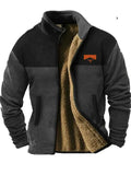 Men's Contrast Color Stand Collar Zip Up Fleeced Coats