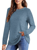Female Knitwear Solid Ribbed Autumn Winter T-shirts