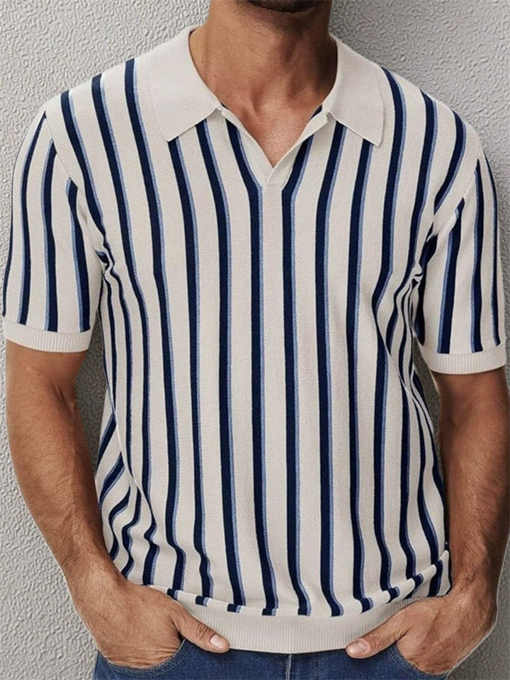 Men's  Summer Contrast Color Striped Pullover Knitted Polo Shirts