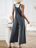 Female Summer Linen Cotton Strappy Wide Leg Jumpsuits