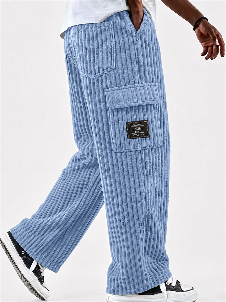 Mens Vintage Corduroy Cargo Pants with Multiple Pockets