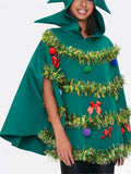 Women's Green Christmas Tree Sleeveless Hooded Cloaks