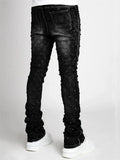 Men's High Waist Stretch Beads Decorated Skinny Jeans