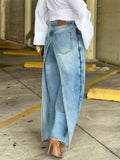 Women's Distressed Y2K Street Style Fake Two Piece Baggy Demin Pants