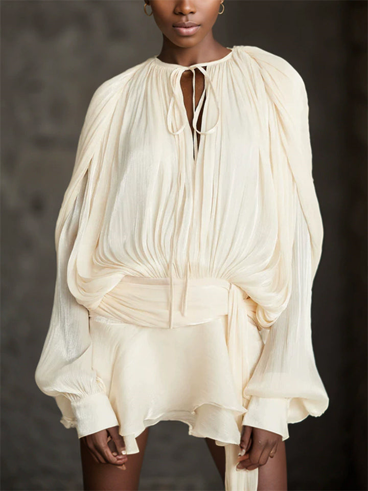 Women's Bishop Sleeve Ruffled Skirt Mini Dress